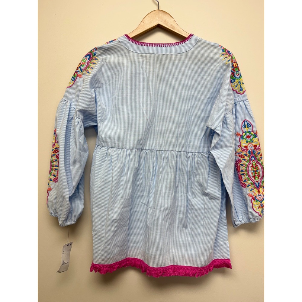 Calessa Split V Neck Cotton Embroidered‎ Shirt Long Sleeve Sz S NWT - Picture 4 of 6